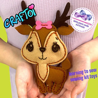 KIM NHỰA Bộ Thủ Công Trẻ Tự Làm Thú Bông 5+ DEER DAISY BOW Craftoi Felt Sewing toy prepunched holes plastic needle