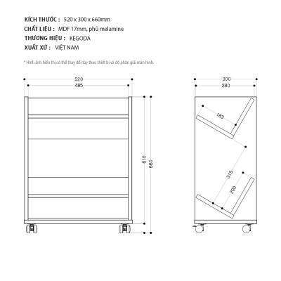Giá Sách 2 Tầng Có Bánh Xe Di Chuyển (Có Thể Tháo Rời) Thương Hiệu KEGODA KGD09