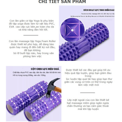 Con Lăn Massage, Dãn Cơ Tập Gym,Yoga Hàng Chuẩn 45cm và 33cm - Hàng chính hãng dododios