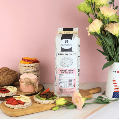 Bánh gạo lứt GUfoods vị Muối hồng - Không chiên dầu, Không đường, Lành mạnh, Phù hợp Eat clean, Ăn vặt healthy, Thực dưỡng, Tập gym, Thuần chay