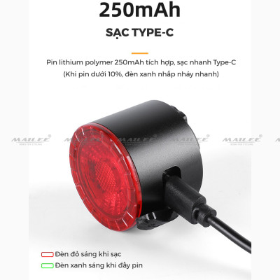 Đèn Đuôi Xe Đạp Thông Minh HJ-078 Chống Nước Cảm Biến Phanh Đi Đêm, sạc Type-C dung lượng 250mAh - Mai Lee