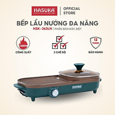 Bếp lẩu nướng đa năng HASUKA HSK-363LN công suất 1700W 2in1 nướng, lẩu đồng thời, lòng nồi chống dính Ceramic an toàn - HÀNG CHÍNH HÃNG