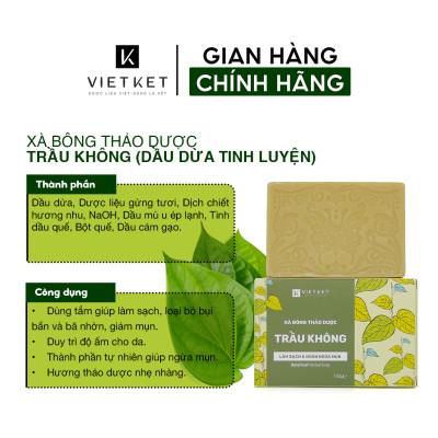 Cục Xà Bông Thảo Dược Trầu Không VIETKET 100g - Làm Sạch, Giảm Mụn Lưng, Sáng Da, Duy Trì Độ Ẩm, Hương Thơm Thảo Dược
