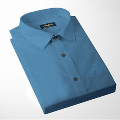 Áo Sơ Mi Nam Công Sở Trung Niên Thương Hiệu Anton Somianton Vải Cotton Màu Xanh Trơn Ngắn Tay Có Túi - SN13