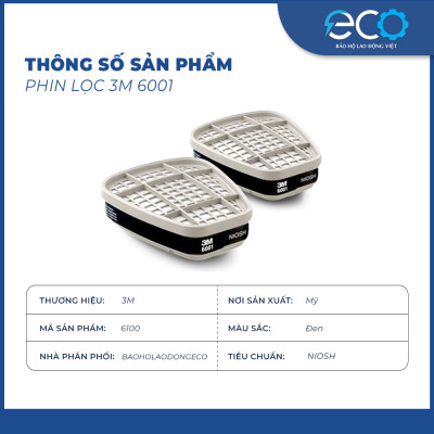 Phin lọc than hoạt tính 3M 6001 lọc hơi hữu cơ, phun thuốc, phun sơn, lọc mùi dùng cho mặt nạ phòng độc 3M chính hãng (1 CẶP)