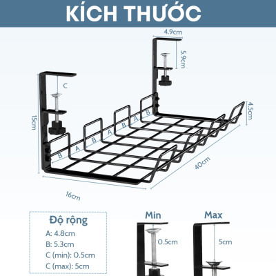 Khay đỡ ổ điện dây điện gắn dưới bàn kệ bằng kim loại thép không cần đục lỗ 38.5x13x16cm Legaxi