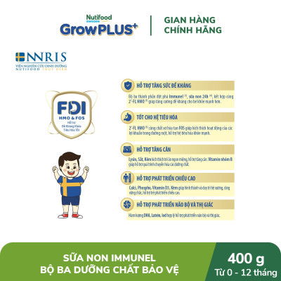 Sữa Bột Nutifood Sweden GrowPLUS+ Sữa Non Immunel từ 0 - 12 tháng lon 400g