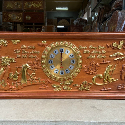 TRANH ĐỒNG HỒ TREO TƯỜNG KHẮC CHỮ CHA MẸ BẰNG GỖ GÕ ĐỎ KT 41×97×4CM