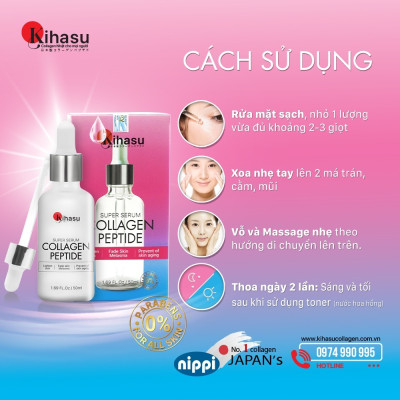Serum Collagen KIHASU Dưỡng Trắng Sáng Da, Làm Mờ Vết Sạm, Tàn Nhang, Trẻ Hóa Làn Da, Hiệu Quả Sau 8 Tuần Sử Dụng