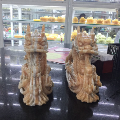 Cặp Rồng nằm phong thủy đá cẩm thạch vàng cà rốt - Dài 30 cm