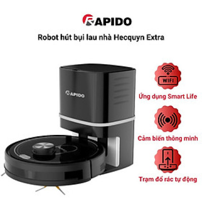 Robot hút bụi lau nhà Rapido Hecquyn Extra 25W, trạm đổ rác thông minh, quét rada, tia UV diệt khuẩn, BH 12 tháng - Hàng chính hãng