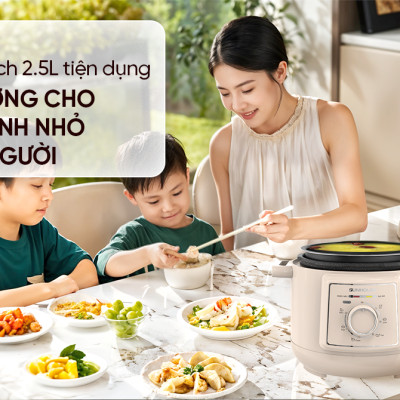 Nồi áp suất điện đa năng 2.5L Sunhouse SHD1520 - Lòng nồi dày 1.8mm - Đa chức năng nấu - Xả áp bằng nút ấn - Hàng chính hãng