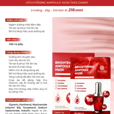[MISS CANDY] Mặt Nạ Trẻ Hóa & Phục Hồi Da BRIGHTENING AMPOULE MASK Miss Candy (Hộp 5 Miếng x 25g)