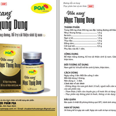 Nhục Thung Dung PQA Bổ Thận Tráng Dương, Hỗ Trợ Cải Thiện Sinh Lý Nam Và Giảm Đau Lưng Mỏi Gối Hộp 30 Viên