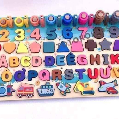 Đồ Chơi Trẻ Em, Đồ Chơi Gỗ, Bảng Gỗ Thông Minh 6in1 Đồ Chơi Giúp Bé Phát Triển Trí Não Giáo Dục Theo Phương Pháp Montessori
