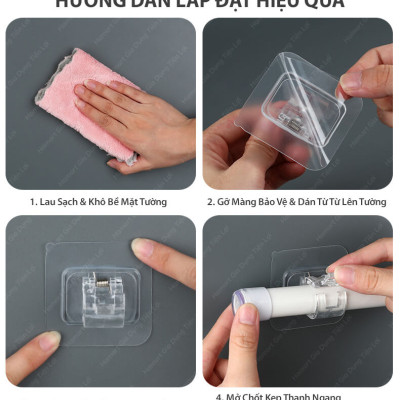 Kẹp Nhựa Dán Tường Đỡ Thanh Treo Rèm Cửa Móc Cố Định Giá Treo Khăn Nhà Tắm Dính Siêu Chắc