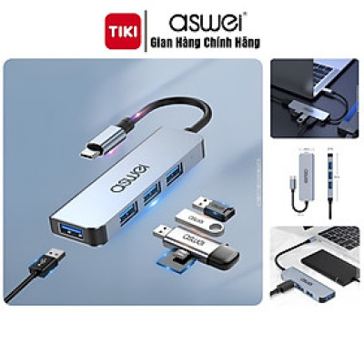 Hub Chuyển Đổi USB Type C ASWEI 4 in 1 - 4 Cổng USB 3.0 Tốc Độ Cao - Hàng Chính Hãng