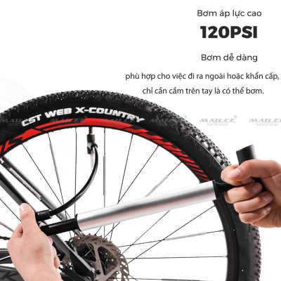 Bơm Xe Đạp Mini Dạng Đứng Áp Suất Cao 120psi B-2729 Thân nhôm gắn sườn xe tương thích Van Xe Phổ Thông và Van Nhọn (có kèm pad gắn) - Mai Lee