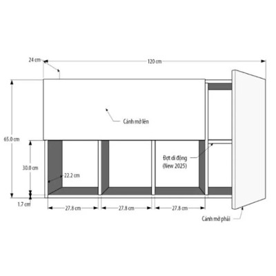 Kệ Tủ Sách Treo Tường 4 Ngăn 2 Cánh Tundo CTKT707 KT 120x65x24 cm