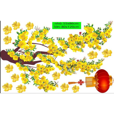 Decal trang trí tết xuân tân sửu - có sẵn keo - decal dán kính trang trì tết PK624