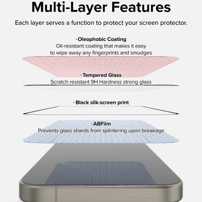 Combo 2 Miếng Dán cường lực kèm khung dán iPhone 15 Pro Max RINGKE Easy Slide Tempered Glass_ Hàng chính hãng