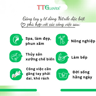 Găng Tay Y Tế Size S Không Bột Nitrile TTGLOVES Màu Trắng (100 Chiếc/hộp)