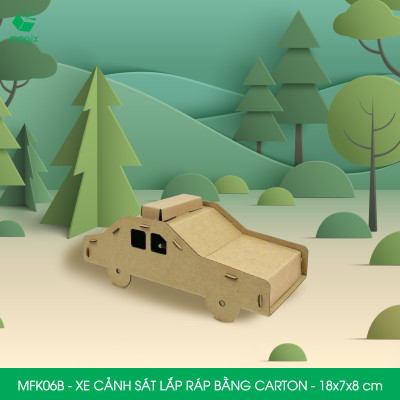 MFK06B - Xe cảnh sát carton - 18x7x8 cm - Đồ chơi lắp ráp mô hình từ bìa carton cứng cao cấp