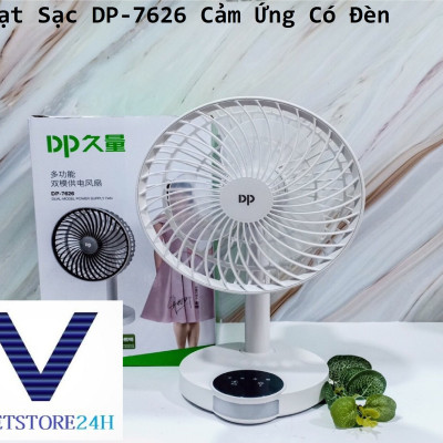 Quạt Sạc DP-7626 Cảm Ứng Có Đèn VT - Hàng chính hãng