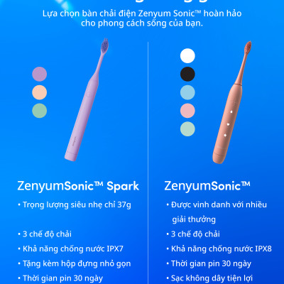 [MỚI] Bàn chải điện ZenyumSonic Spark - Màu Tím Lilac / Kem / Xanh Sage