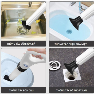 Dụng cụ thông tắc bồn cầu, cống bằng khi nén áp lực siêu mạnh