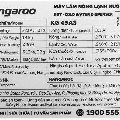 Cây nước nóng lạnh 2 vòi Kangaroo KG49A3 - Hàng chính hãng