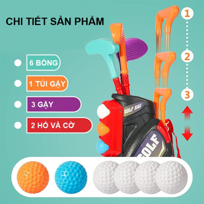Bộ đồ chơi gậy đánh golf mini cỡ lớn cho bé vui chơi vận động kèm túi xách có bánh xe dễ di chuyển, quà tặng sinh nhật
