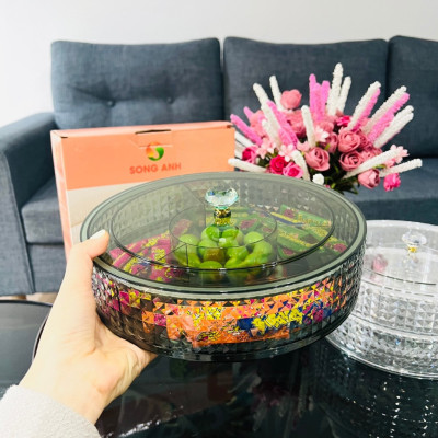 Khay Đựng Mứt Tết Vân Kim Cương, Hộp Đựng Mức Bánh Kẹo Tết Cao Cấp 1 Tầng 2 Tầng Xoay 360 Độ Song Anh- Hàng Chính Hãng