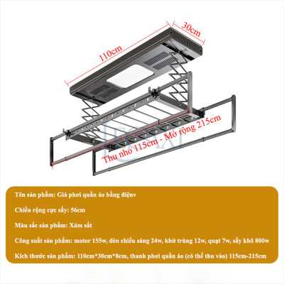 Sào Phơi Đồ Tự Động, Giá Treo Quần Áo Có Quạt Sấy Khô Đèn LED Khử Trùng Tia Cực Tím Remote Gắn Trần Legaxi