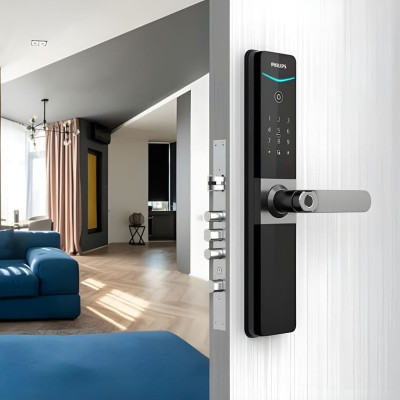 Bộ khóa cửa thông minh Gateway điều khiển từ xa, vân tay, thẻ từ, mật khẩu và chìa cơ Philips DDL610-5HBS - Hàng nhập khẩu