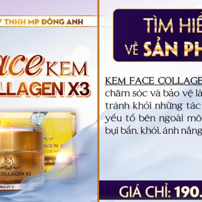 Kem Face Collagen X3 Dưỡng Trắng Da - Ngừa Mụn - Mờ Nám - Phục Hồi Da Mỹ Phẩm Đông Anh Chính Hãng 20g