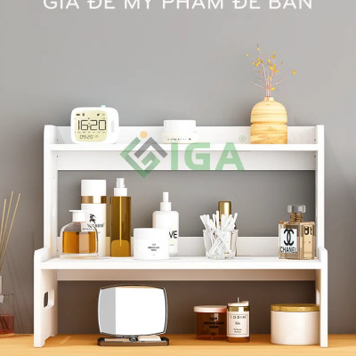 Kệ mỹ phẩm 2 tầng, kệ đa năng mini để bàn gỗ nhựa không thấm nước
