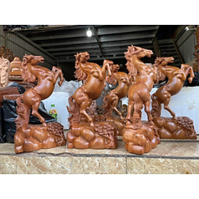 Tượng con ngựa mã đáo thành công gỗ hương đá kt 50×23×12cm