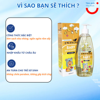 Sữa Tắm Gội Ngừa Rôm Sảy, Mụn Sữa - Peron Baby - Sữa Tắm Không Chứa Paraben, An Toàn Cho Trẻ Sơ Sinh