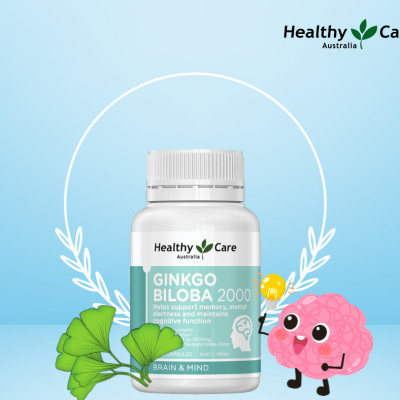 Bổ não Úc Healthy Care Ginkgo Biloba 2000 Hỗ trợ các vấn đề tuần hoàn não, Cải Thiện Trí Nhớ, lưu thông máu, Tăng khả năng nhận thức - OZ Slim Store