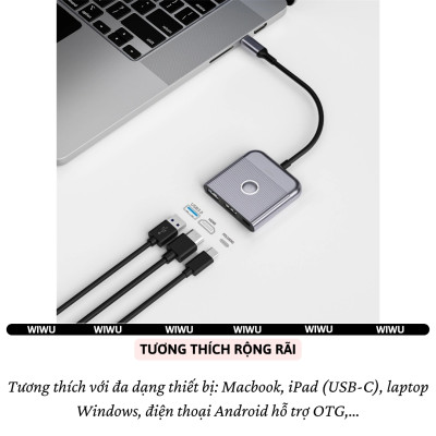 Hub chuyển đổi chia cổng Type-C chia cổng 3in1 HDMI 4K@60Hz + PD 100W Type-C + USB 3.0 hiệu WIWU Travel Docking cho Macbook Laptop cho iPhone - Hợp kim nhôm nguyên khối, KẾT NỐI CHUYÊN NGHIỆP CHO DÂN VĂN PHÒNG & NGƯỜI HAY DI CHUYỂN - Hàng nhập khẩu