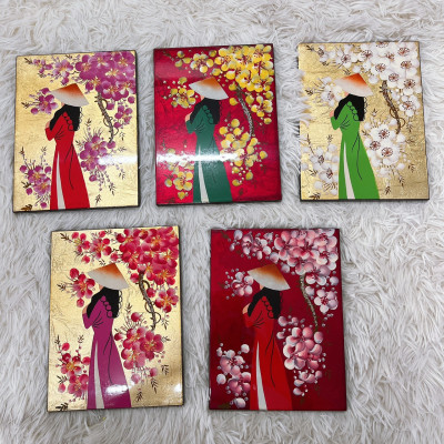 Tranh sơn mài cô gái áo dài dát vàng , hàng xuất khẩu