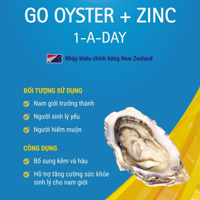 Viên uống tinh chất Hàu nhập khẩu chính hãng New Zealand GO OYSTER + ZinC (60 viên) giúp tăng cường sinh lý nam, cải thiện chất lượng tinh trùng