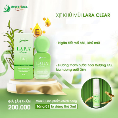 COMBO 2 Lọ Xịt Khử Mùi Toàn Thân LARA CLEAR Quyên Lara 40ml, Giúp Ngăn Tiết Mồ Hôi, Khử Mùi Hôi