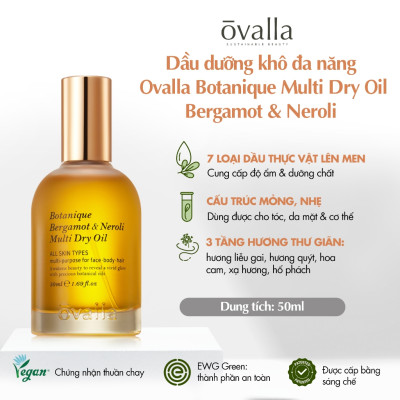[SALE 70% DATE GẦN] Dầu Dưỡng Ẩm Đa Năng OVALLA Thuần Chay Giúp Giảm Nhăn, Làm Sáng Da Và Chống Lão Hóa Cho Da Khô (Lọ 50ml)