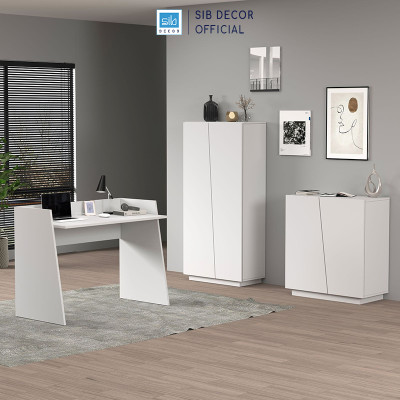 Tủ Hồ Sơ 2 Cánh Cách Điệu, Lưu Trữ Tài Liệu Văn Phòng Màu Trắng Thương Hiệu SIB Decor HS80