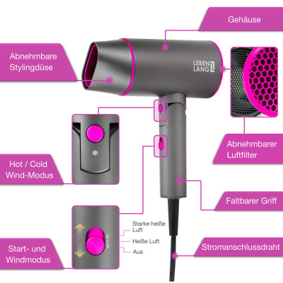 Máy sấy tóc Lebenlang LBL3088 công suất 2100W của Đức, chống xơ rối tóc bằng công nghệ ion - Hàng Chính Hãng