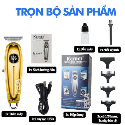 Tông đơ chấn viền cao cấp Kemei KM-1948 lưỡi sắc bén màn hình LCD hiển thị sạc USB tiện lợi dùng khắc tóc, cạo đầu, cạo viền, tattoo fade tóc