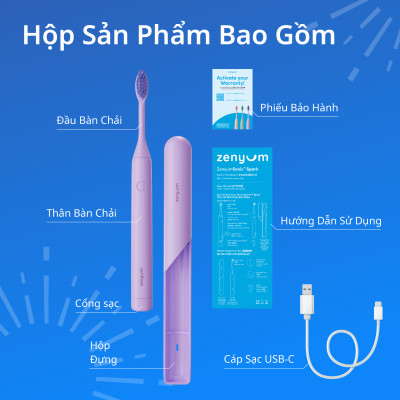 [MỚI] Bộ 2 Đầu thay thế bàn chải điện ZenyumSonic Spark - Màu Tím Lilac / Kem / Xanh Sage