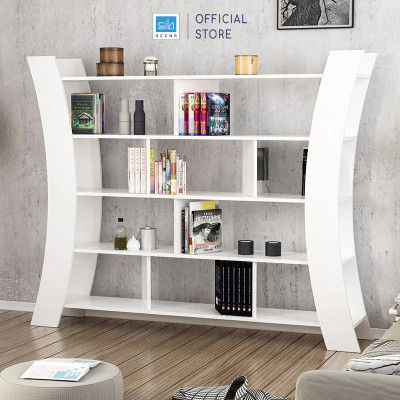 Kệ Sách Gỗ Để Sàn Cao Cấp Với Thiết Kế Cách Điệu Hình Cánh Cung Hiện Đại SIB Decor KS309
